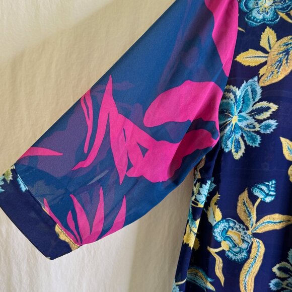 Rose & Olive Floral Colorful Button Up 3/4 Sleeve Relaxed Blouse/Top Size 1X - Picture 5 of 10